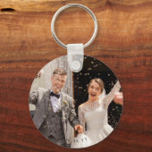 Aangepaste trouwfoto en datum Dubbelzijdig Sleutelhanger (Voorkant)