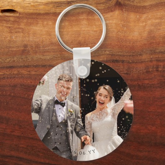 Aangepaste trouwfoto en datum Dubbelzijdig Sleutelhanger (Voorkant)