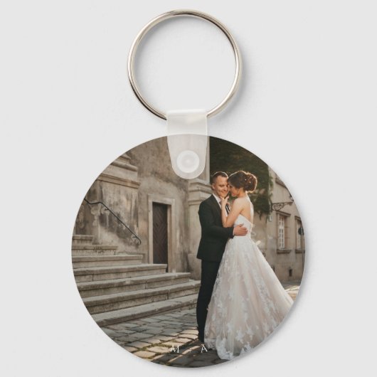 Aangepaste trouwfoto en datum Dubbelzijdig Sleutelhanger (Achterkant)
