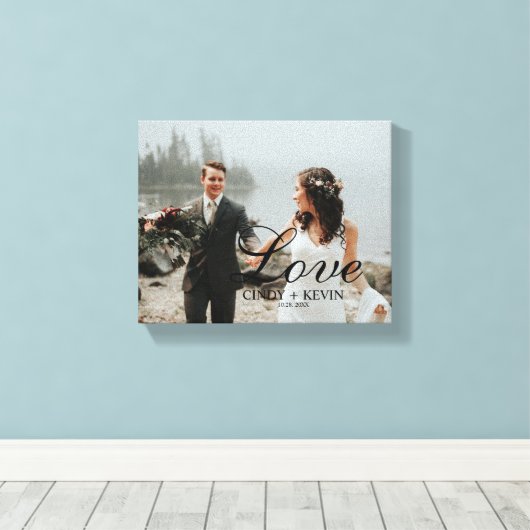 Aangepaste trouwfoto Liefde Naam of familienaam Canvas Afdruk (Insitu (Houten vloer))