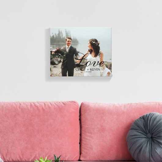 Aangepaste trouwfoto Liefde Naam of familienaam Canvas Afdruk (Insitu (Woonkamer))