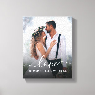 Aangepaste trouwfoto Liefde Wit Schrift Canvas Afdruk