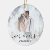 Aangepaste trouwfoto meneer en mevrouw Gray-script Keramisch Ornament (Links)