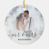Aangepaste trouwfoto meneer en mevrouw Gray-script Keramisch Ornament (Achterkant)