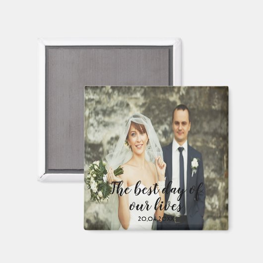 Aangepaste trouwfoto met tekst datum zwarte letter magneet (Voorkant / Achterkant)