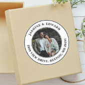 Aangepaste trouwfoto moderne retouradres ronde sticker