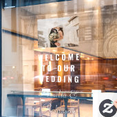 Aangepaste trouwfoto Welkom | Modern wit script Raamsticker