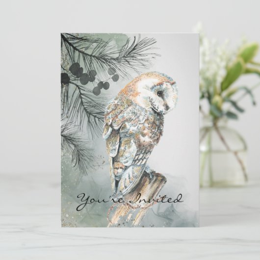 Aangepaste trouwjubileum schuur uil kunst uitnodig kaart (Staand voorkant)