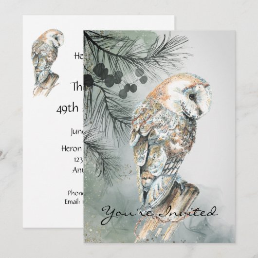 Aangepaste trouwjubileum schuur uil kunst uitnodig kaart (Voorkant / Achterkant)