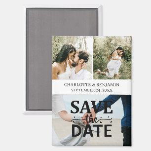 Aangepaste trouwkaart met 3 foto's Save The Date Magneet