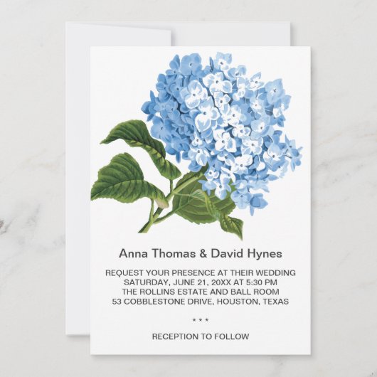 Aangepaste trouwkaart met blauwe hortensia's kaart (Voorkant)