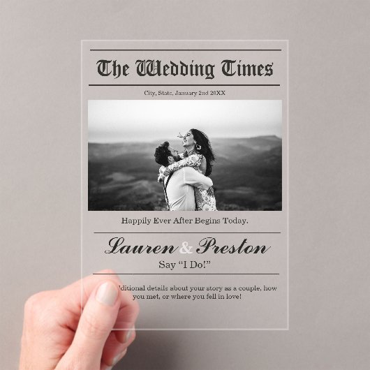 Aangepaste trouwkrant - Save the Date Acrylic  Acryl Uitnodigingen (Insitu (Draagbaar))