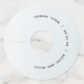 Aangepaste trouwlocatie met waterverf in oceaanbla wijnglaslabel (Voorkant)