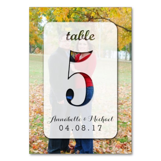 Aangepaste trouwtafel nummerkaart 5 met foto kaart (Voorkant)