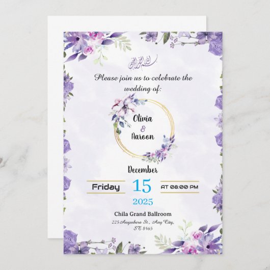 Aangepaste trouwuitnodiging ontwerp kaart (Voorkant / Achterkant)