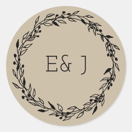 Aangepaste trouwuitnodiging stempel kraft handgete ronde sticker (Voorkant)
