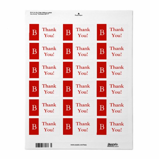 Aangepaste True Red Monogrammed dank u geschenk la Etiket (Full Sheet)