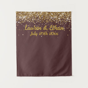 Aangepaste Truffel Bruine en Gouden Trouwfoto boot Wandkleed