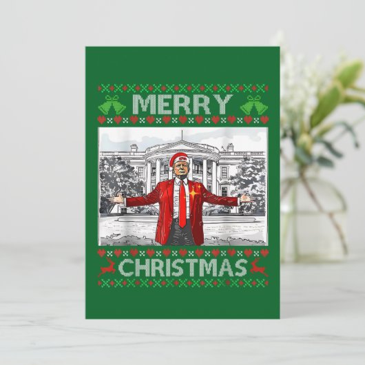 Aangepaste Trump Santa Hat Vrolijk Kerstfeest Feestdagenkaart (Staand voorkant)