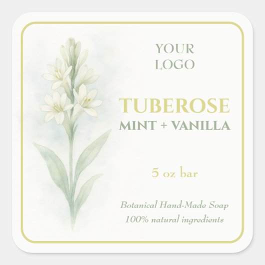 Aangepaste Tuberose Mint & Vanille Handgemaakte Ze Vierkante Sticker (Voorkant)
