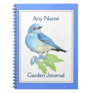 Aangepaste tuin Journal Waterverf Blauwe vogel Notitieboek