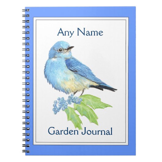 Aangepaste tuin Journal Waterverf Blauwe vogel Notitieboek (Voorkant)