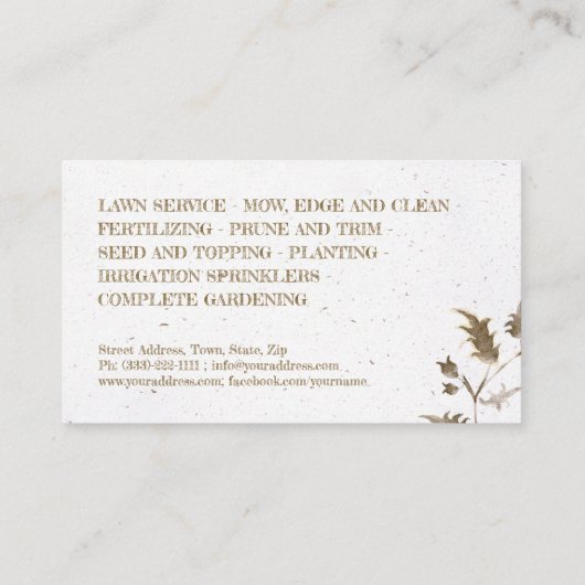 Aangepaste tuinontwerp en installatieservice visitekaartje (Achterkant)
