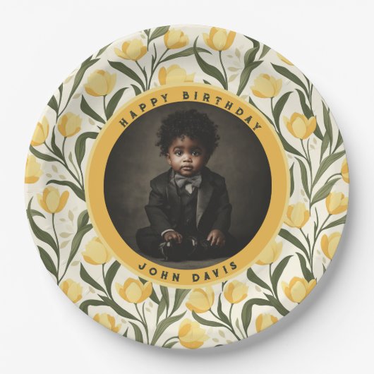 Aangepaste Tulp Bloem Boho Verjaardag Papieren Bordje (Voorkant)