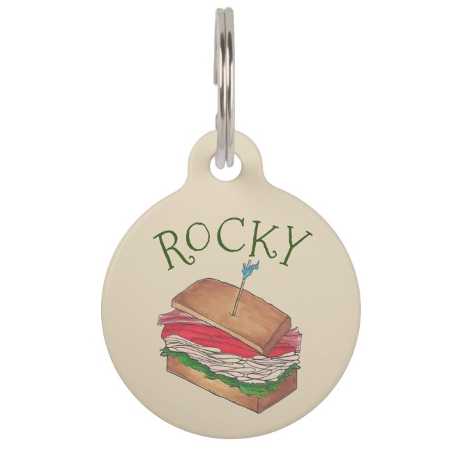 Aangepaste Turkse club Sandwich Food Foodie Dog Huisdierpenning (Voorkant)