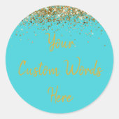 Aangepaste Turquoise Blauw & Goud Verjaardagsfeest Ronde Sticker (Voorkant)