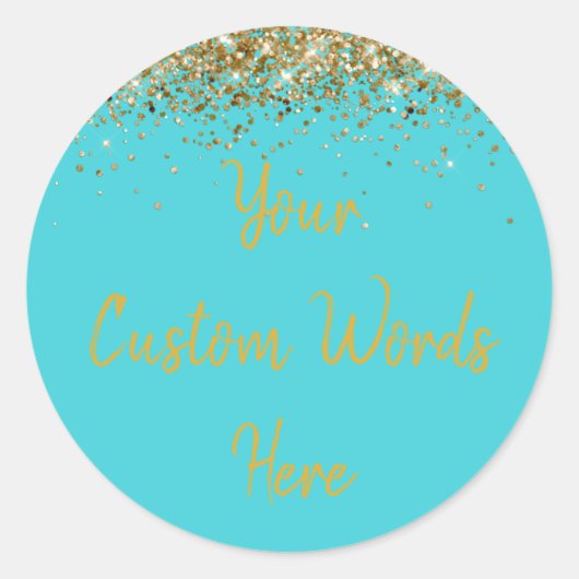 Aangepaste Turquoise Blauw & Goud Verjaardagsfeest Ronde Sticker (Voorkant)