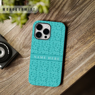 Aangepaste turquoise blauw wit polka dot ontwerp Case-Mate iPhone 14 pro max hoesje