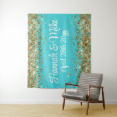 Aangepaste turquoise blauwe bruiloft foto booth Pr Wandkleed (In situ)