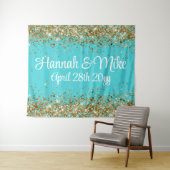 Aangepaste turquoise blauwe bruiloft foto booth Pr Wandkleed (In Situ (horizontaal))