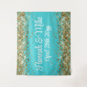 Aangepaste turquoise blauwe bruiloft foto booth Pr Wandkleed (Voorkant)