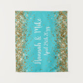 Aangepaste turquoise blauwe en gouden bruiloft Pho Wandkleed (Voorkant)