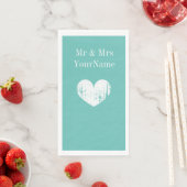 Aangepaste turquoise blauwe hart bruiloft servet (Insitu)