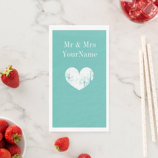 Aangepaste turquoise blauwe hart bruiloft servet (Insitu)