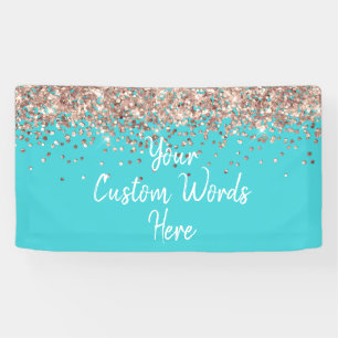 Aangepaste Turquoise Blauwe Roze Gouden Verjaardag Spandoek