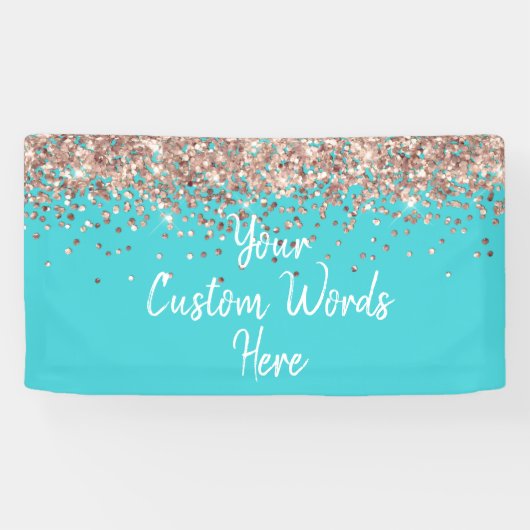Aangepaste Turquoise Blauwe Roze Gouden Verjaardag Spandoek (Horizontaal)