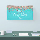 Aangepaste Turquoise Blauwe Roze Gouden Verjaardag Spandoek (Beurs)