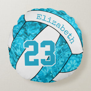 aangepaste turquoise - blauwe volleybal rond kussen