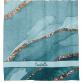Aangepaste Turquoise Blauwgroen Gold Marble Agate Douchegordijn (Voorkant)