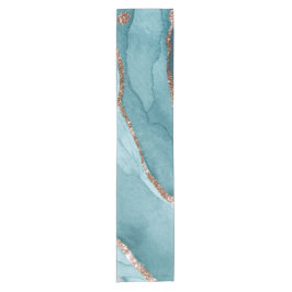 Aangepaste Turquoise Blauwgroen Gold Marble Agate Korte Tafelloper