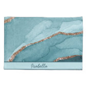 Aangepaste Turquoise Blauwgroen Gold Marble Agate Kussensloop (Achterkant)