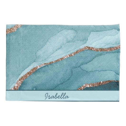 Aangepaste Turquoise Blauwgroen Gold Marble Agate Kussensloop (Achterkant)