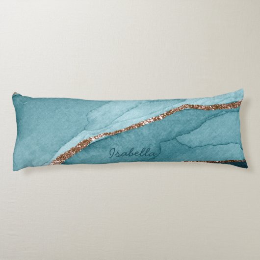 Aangepaste Turquoise Blauwgroen Gold Marble Agate Lichaamskussen (Achterkant)