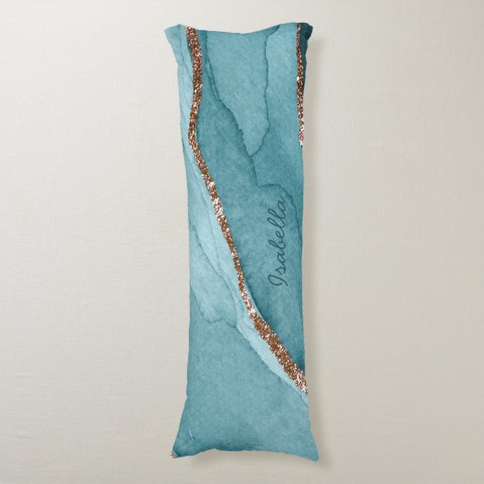 Aangepaste Turquoise Blauwgroen Gold Marble Agate Lichaamskussen (Voorkant Verticaal)