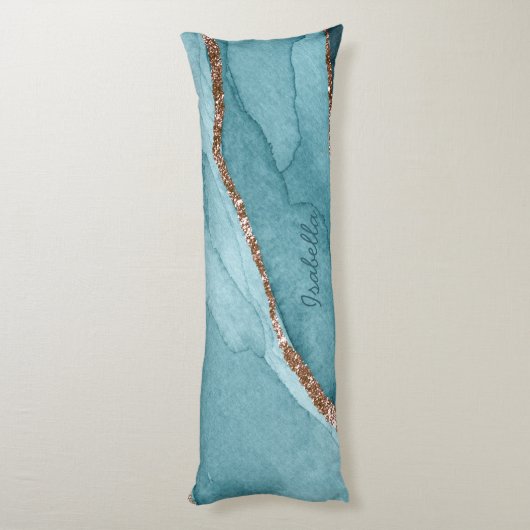 Aangepaste Turquoise Blauwgroen Gold Marble Agate Lichaamskussen (Achterkant (Verticaal))