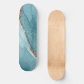 Aangepaste Turquoise Blauwgroen Gold Marble Agate Persoonlijk Skateboard (Voorkant)